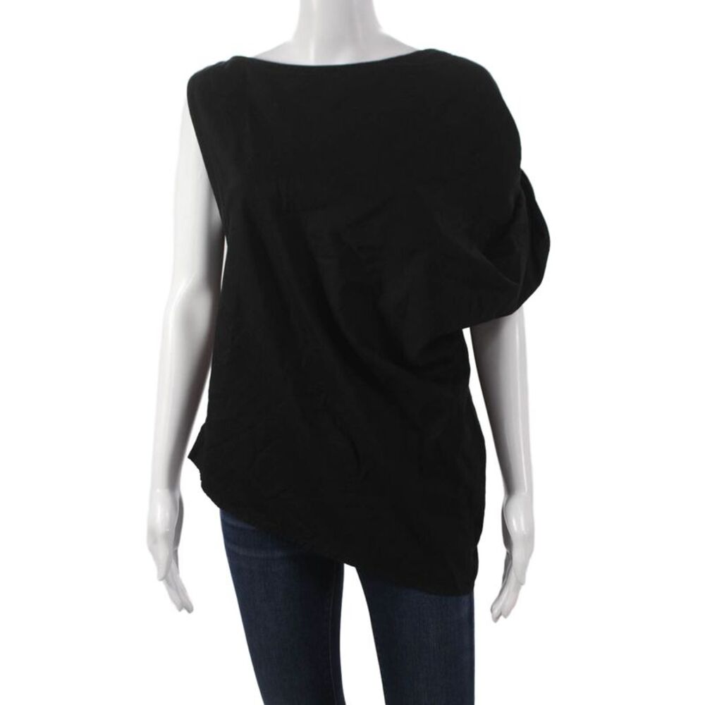 Cali Dreaming Womens Tunic Blouse Black Boat Neck Sleeveless Cotton Size S